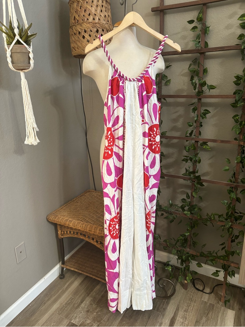 ▪️FARM Rio Maia Linen Jumpsuit Pink/Red Floral Print Size Medium - Picture 8 of 11